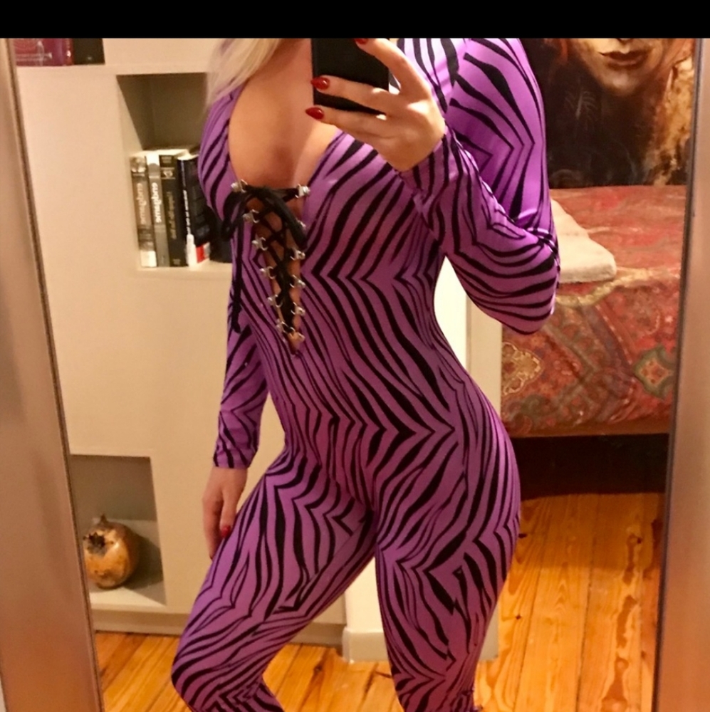 Purple zebra striped bodysuit
